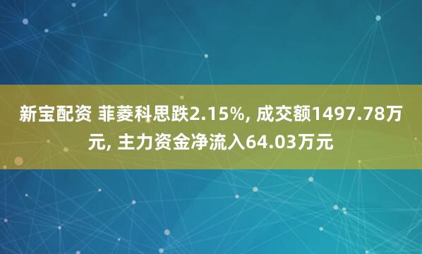 新宝配资 菲菱科思跌2.15%, 成交额1497.78万元, 主力资金净流入64.03万元